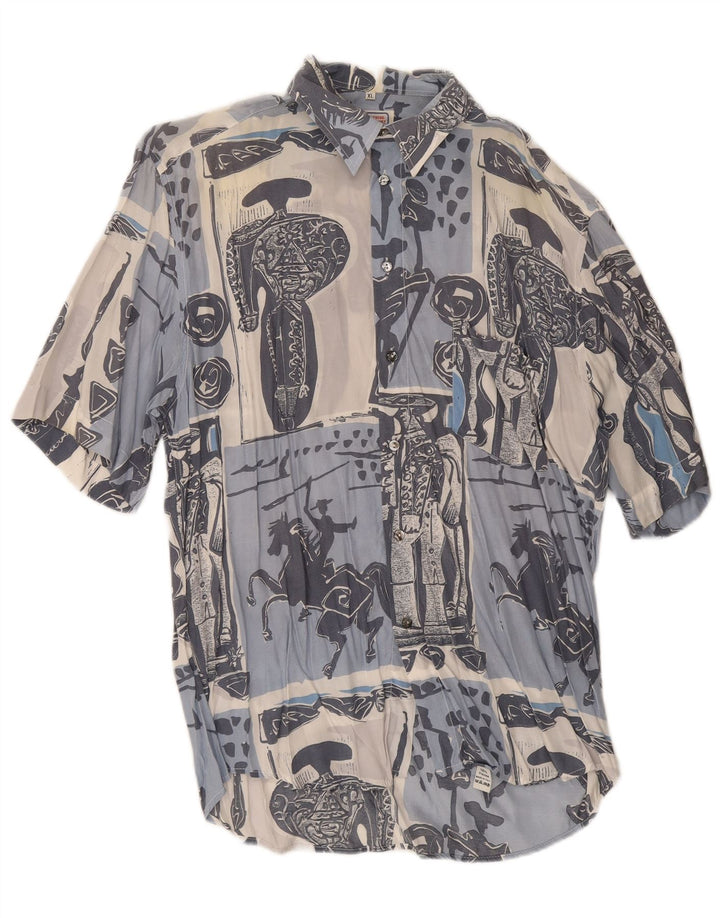 Togo Camisa gráfica de manga corta para hombre XL Algodón patchwork azul