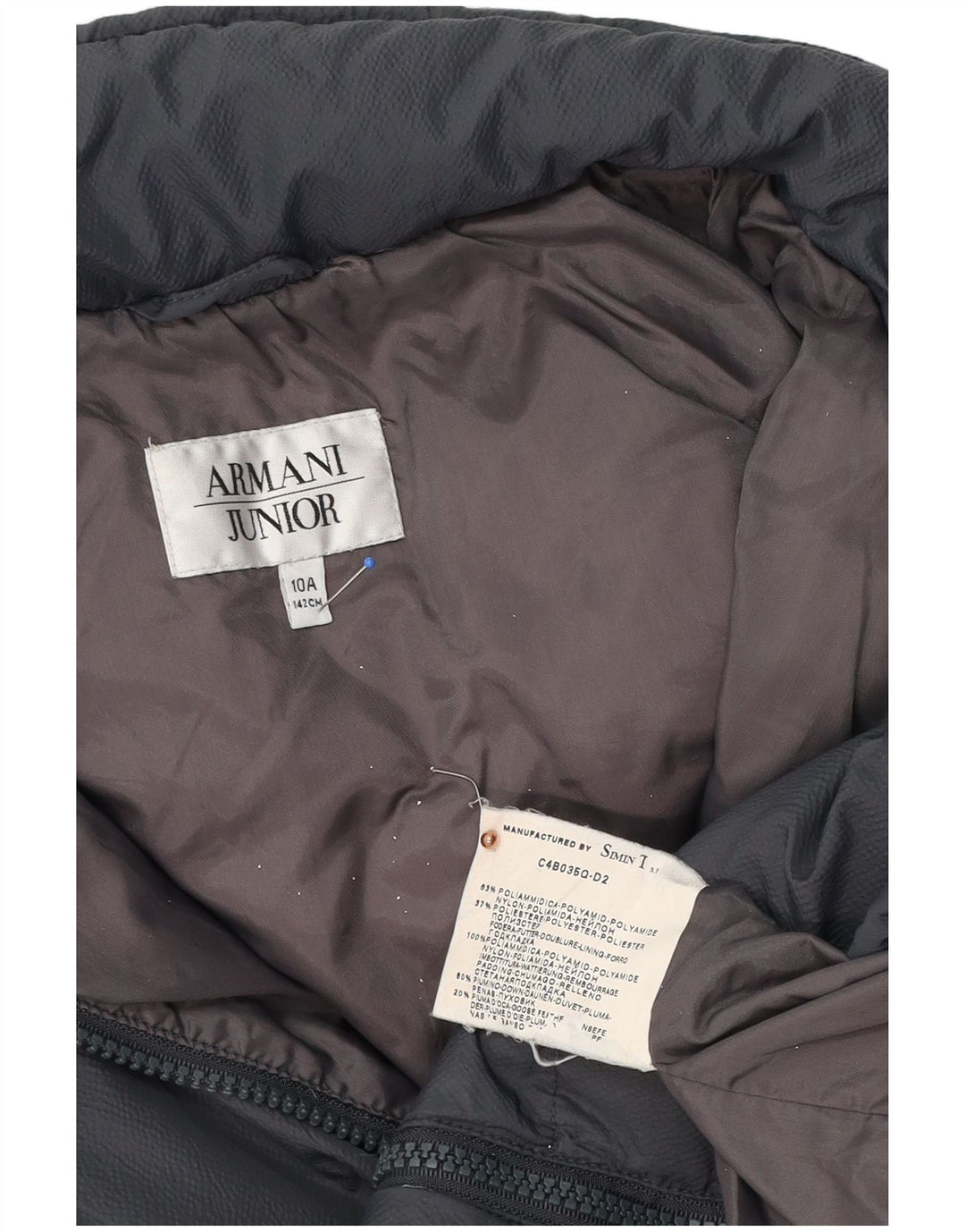 Armani Junior Chaqueta acolchada con capucha para niño 9-10 años Poliamida negro