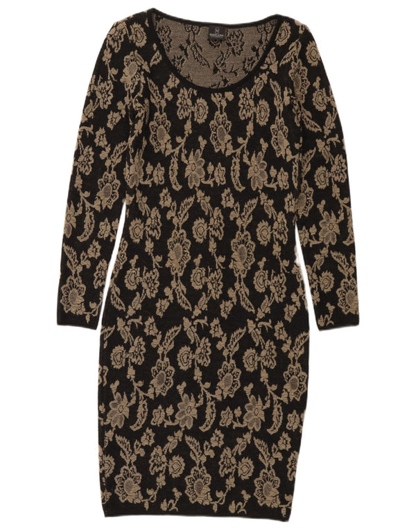 Madeleine Vestido ajustado de manga larga para mujer UK 8 Small Lana floral negra