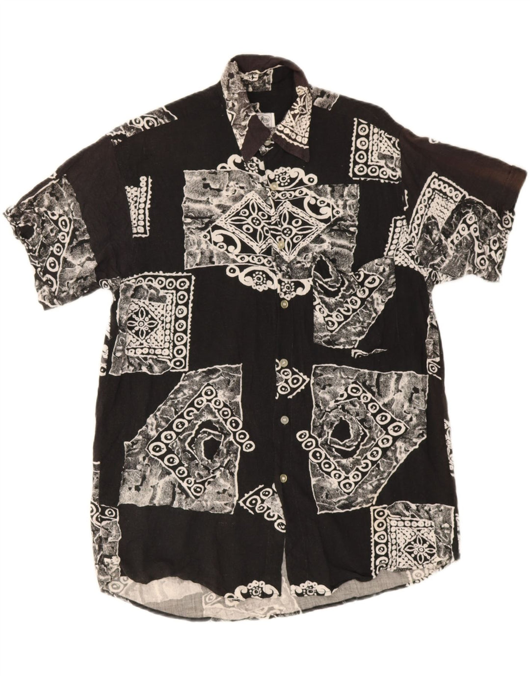Camisa Rob Roy Hombre Manga Corta Viscosa Patchwork Negra Mediana