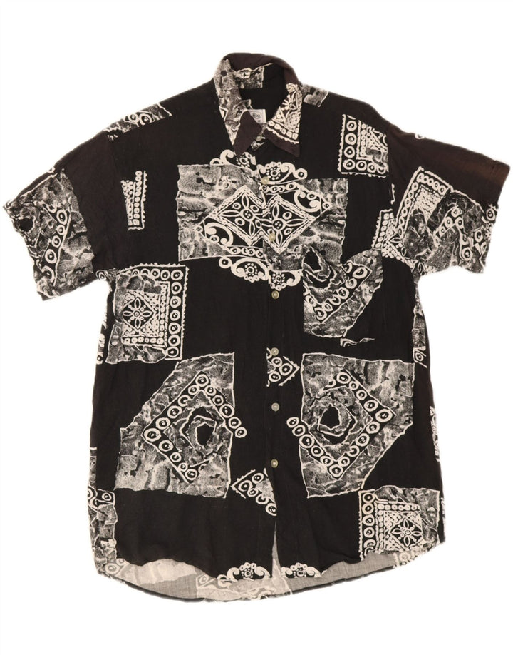 Camisa Rob Roy Hombre Manga Corta Viscosa Patchwork Negra Mediana