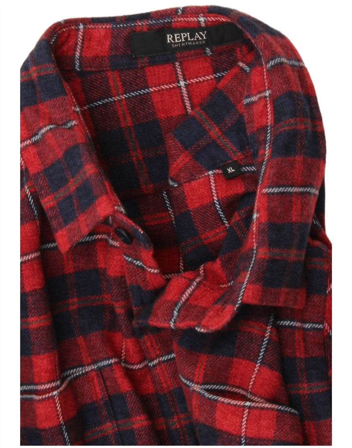 REPLAY Camisa de franela para hombre XL Algodón a cuadros rojos