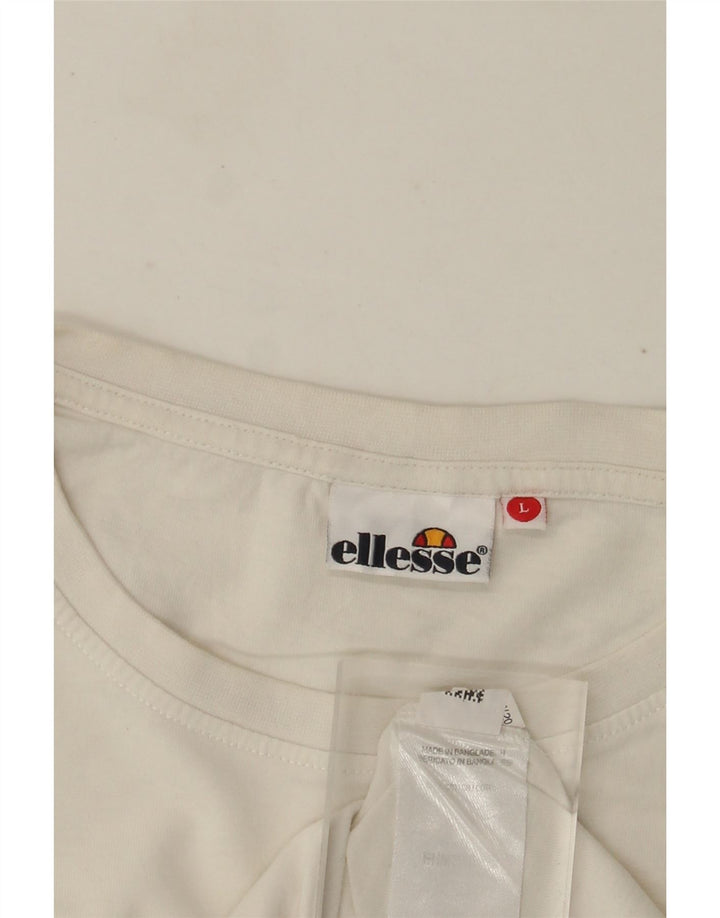 Ellesse Camiseta gráfica para hombre Top grande de algodón blanco roto