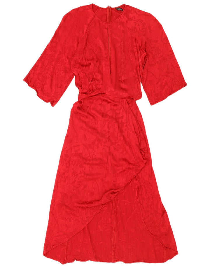Zara Mujer Maxi Vestido UK 10 Small Viscosa Roja