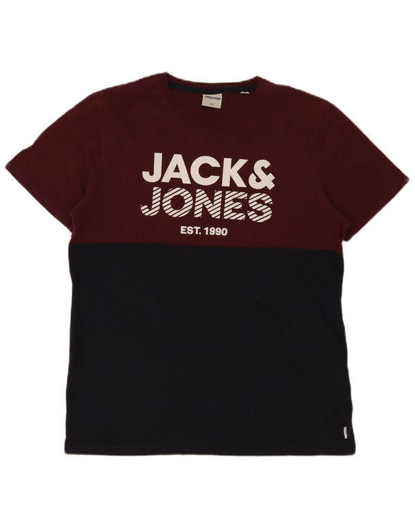 Jack & Jones Hombre Camiseta Gráfica Top XL Borgoña Colorblock Algodón