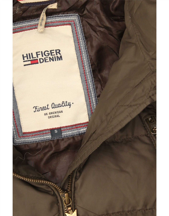 Tommy Hilfiger Abrigo acolchado con capucha para mujer UK 10 Small Caqui Poliéster