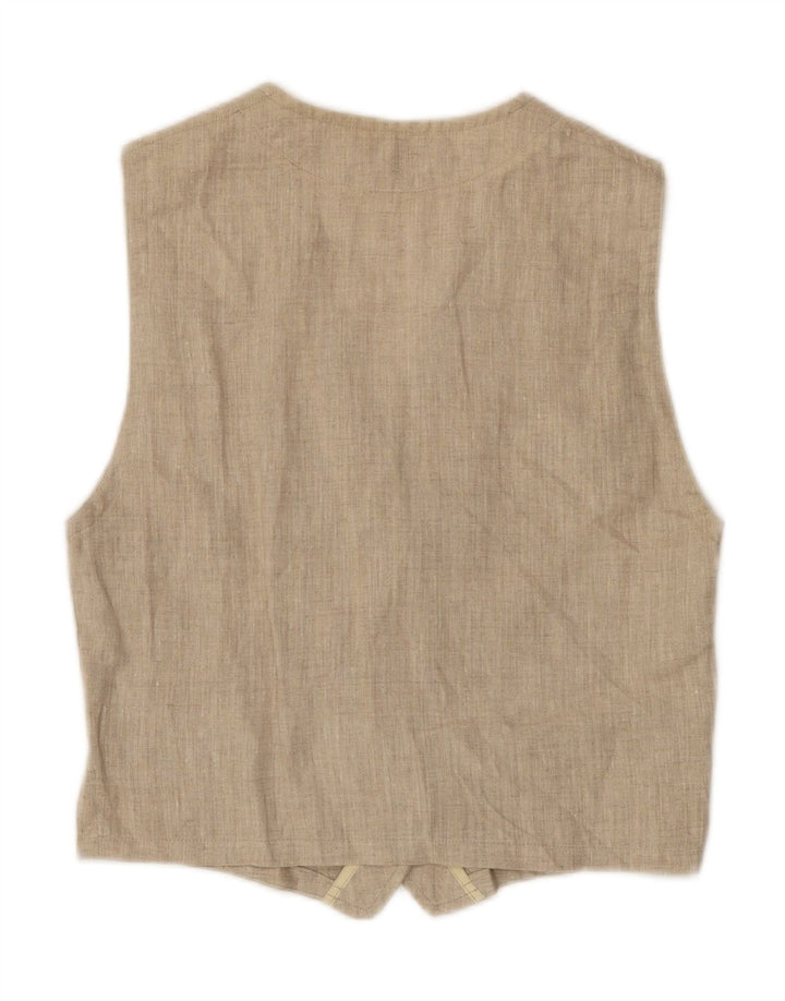 Vintage mujer chaleco Reino Unido 8 pequeño lino beige