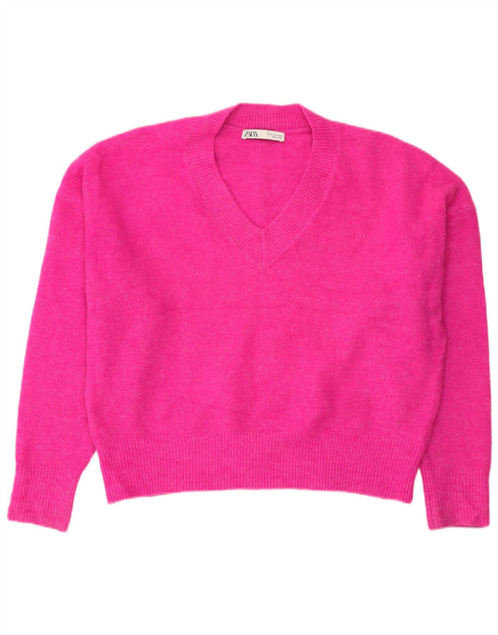 Zara Mujer Jersey Oversize Con Cuello En V UK 44 Acrílico Rosa Mediano