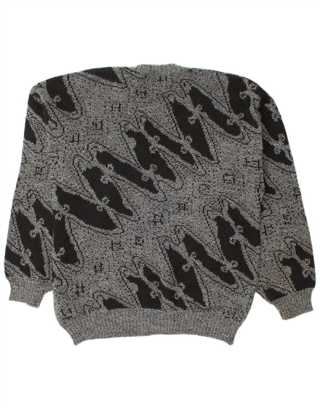 Vintage hombres cuello redondo jersey suéter grande gris geométrico
