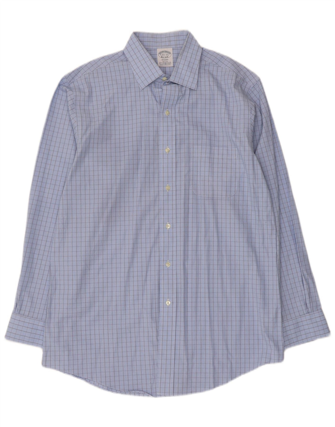 Brooks Brothers Camisa Regent para hombre talla 15 1/2 algodón a cuadros azul mediano