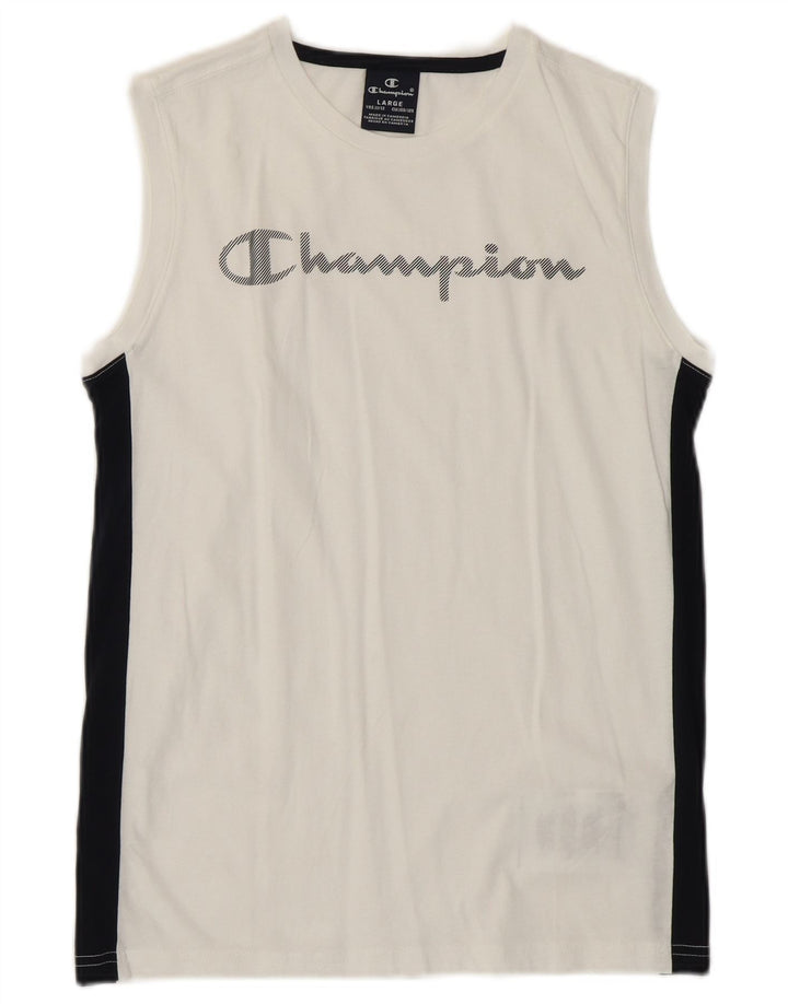 Champion Camiseta sin mangas estampada para niños 11-12 años Grande Blanco Colorblock Deportes
