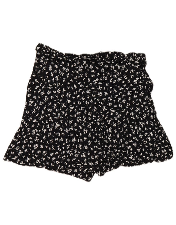 Zara Mujer Pantalones Cortos Casuales De Cintura Alta Grande W30 Viscosa Floral Negro
