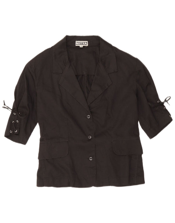 Nitya Chaqueta Blazer de Manga 3/4 con 3 Botones para Mujer IT 40 Small Black Cotton