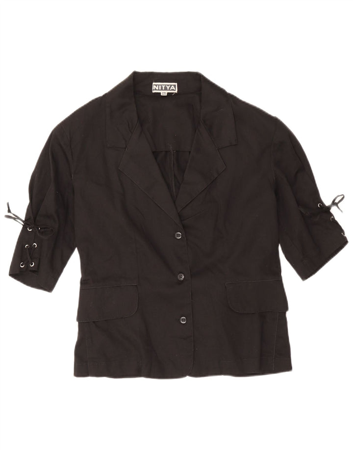 Nitya Chaqueta Blazer de Manga 3/4 con 3 Botones para Mujer IT 40 Small Black Cotton