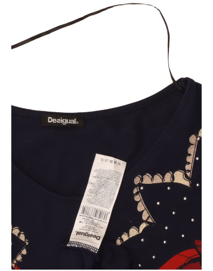 DESIGUAL Vestido acampanado para mujer UK 8 Small Azul marino Floral Viscosa