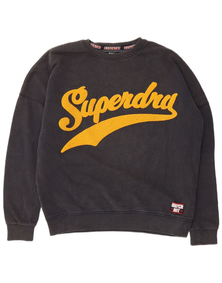 Superdry Sudadera extragrande con estampado gráfico para hombre, talla 8, talla pequeña, algodón gris