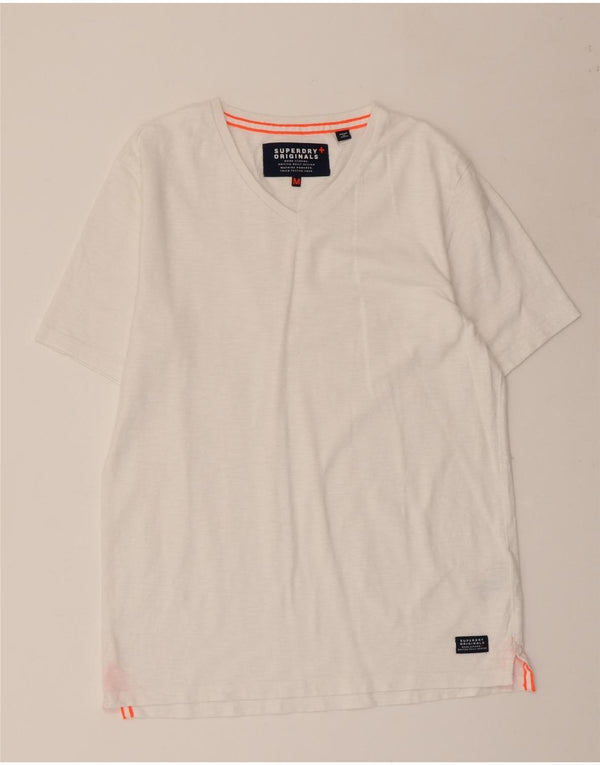 SUPERDRY Hombre Camiseta Top Medium Blanco Algodón