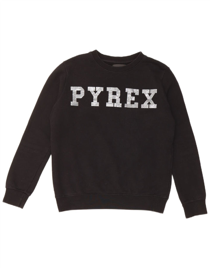 Pyrex Sudadera de gran tamaño con gráfico para mujer, talla 10, algodón negro pequeño