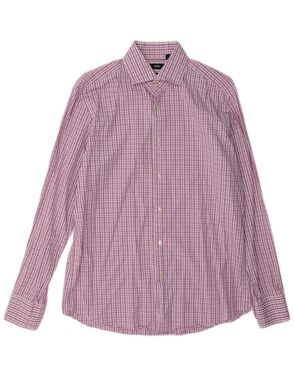 Hugo Boss Camisa de corte regular para hombre Talla 41 16 Algodón a cuadros rosa grande