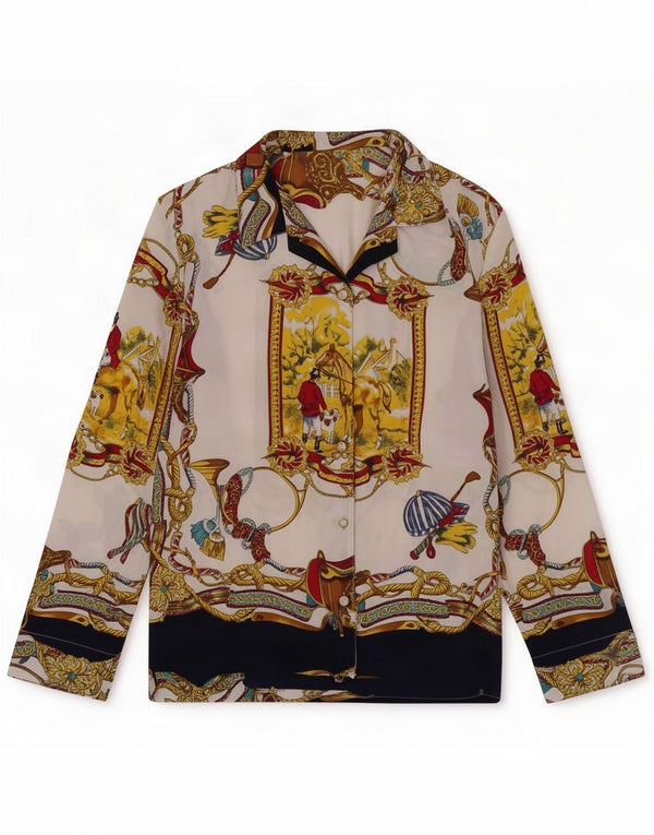 Blusa estilo camisa de montar vintage para mujer ES 40 XL Multicolor Retro