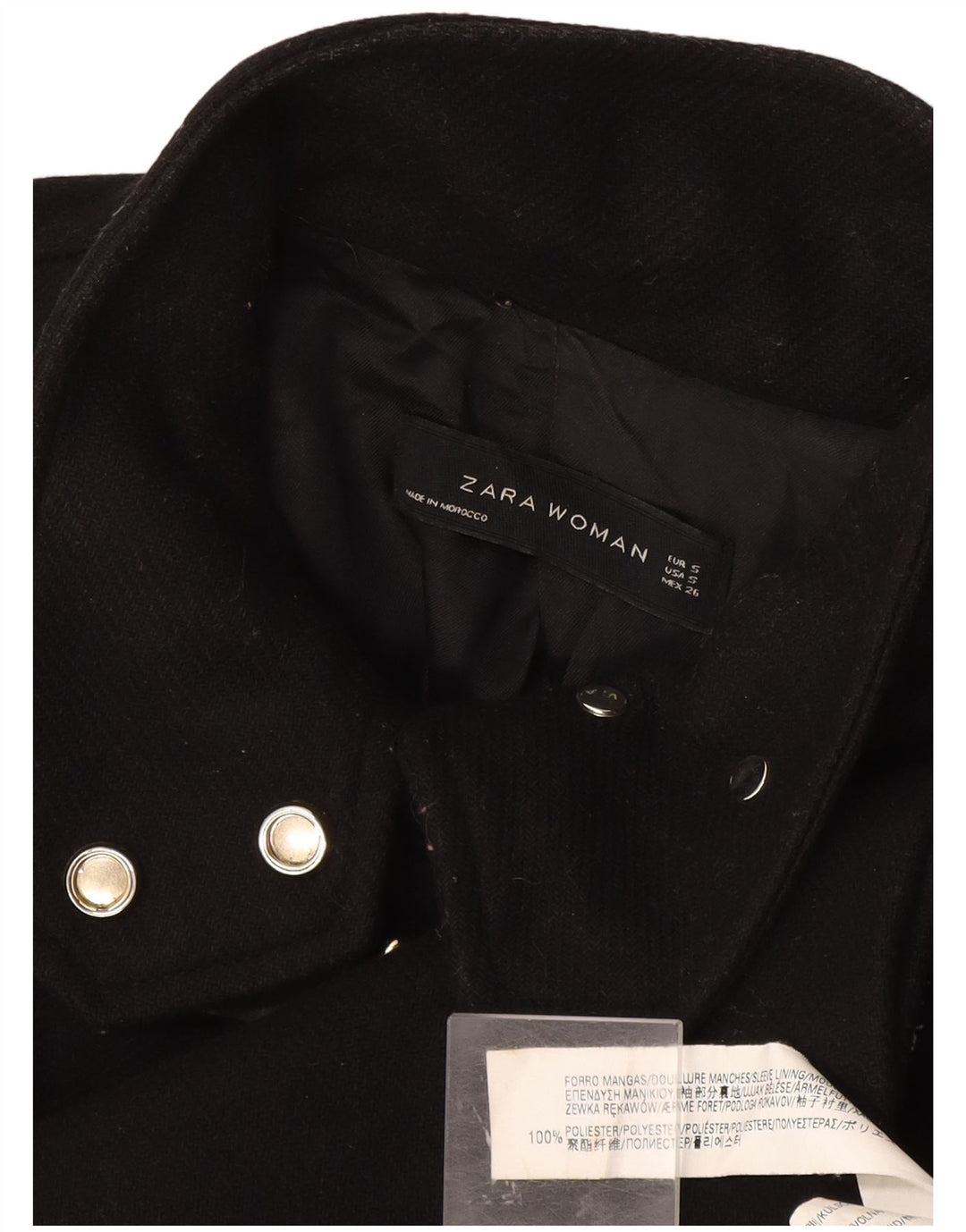 Zara Mujer Abrigo UK 10 Pequeño Poliéster Negro