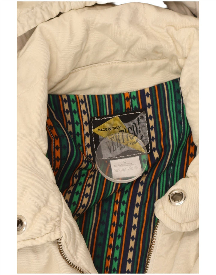 VERTIGO Mens Hooded Bomber Jacket UK 40 Large Beige Cotton