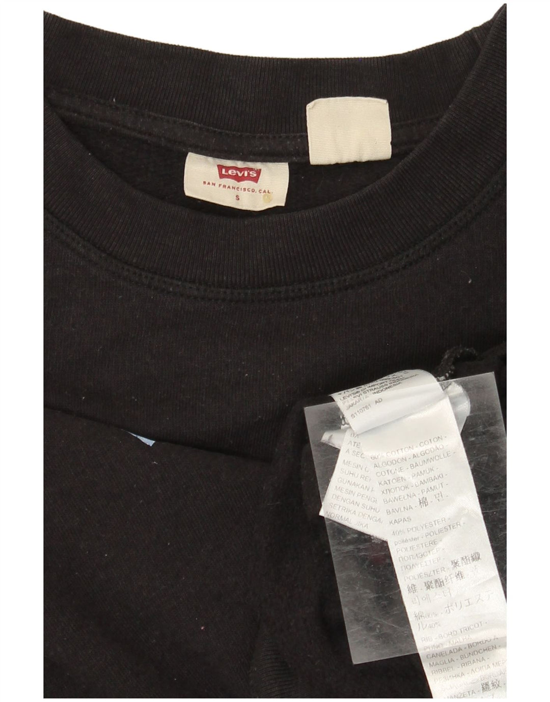 LEVI'S Sudadera con gráfico extragrande para mujer UK 10 Small Black Cotton
