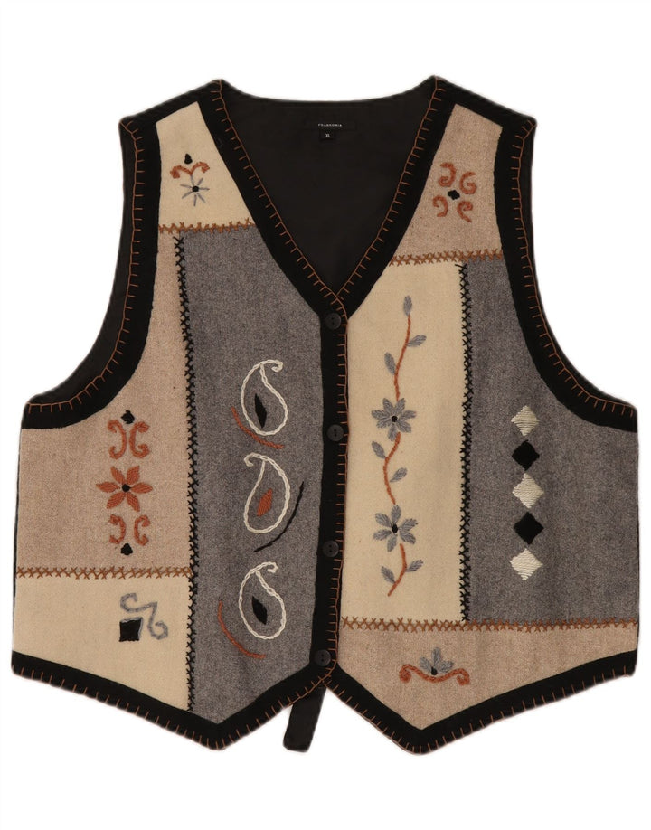 VINTAGE Chaleco de mujer Reino Unido 18 XL Gris Colorblock Lana