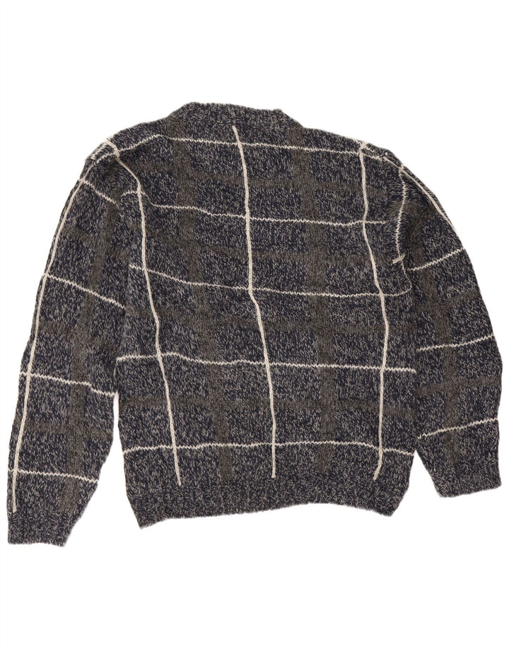 Eddie Bauer Jersey de cuello redondo para hombre de lana a cuadros azul marino mediano