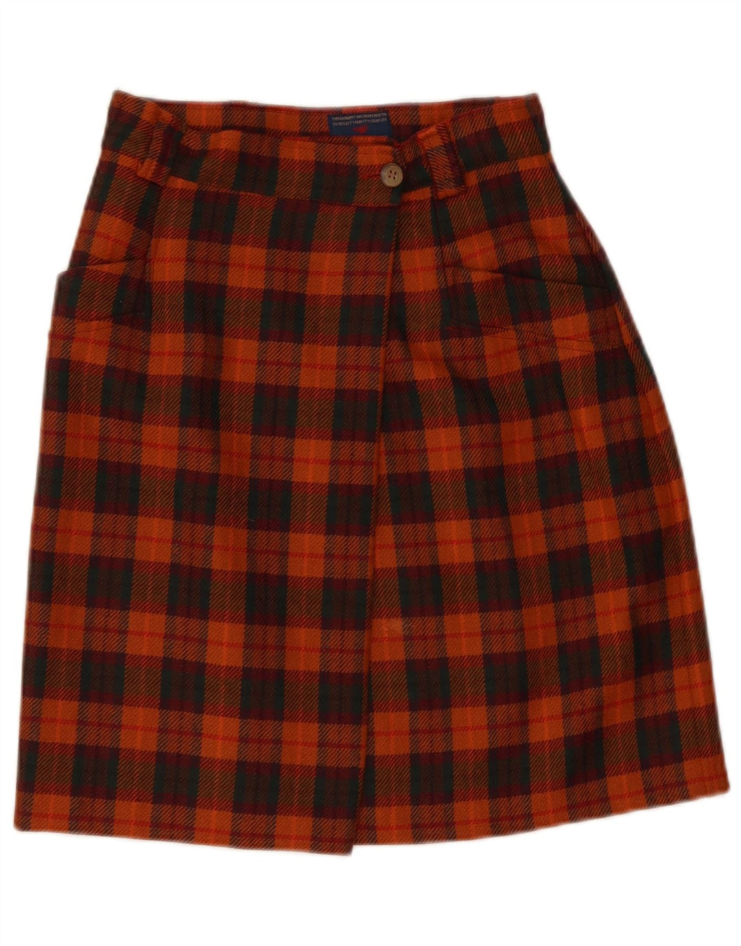 Falda envolvente vintage para mujer IT 42 Mediana W28 Lana a cuadros naranja