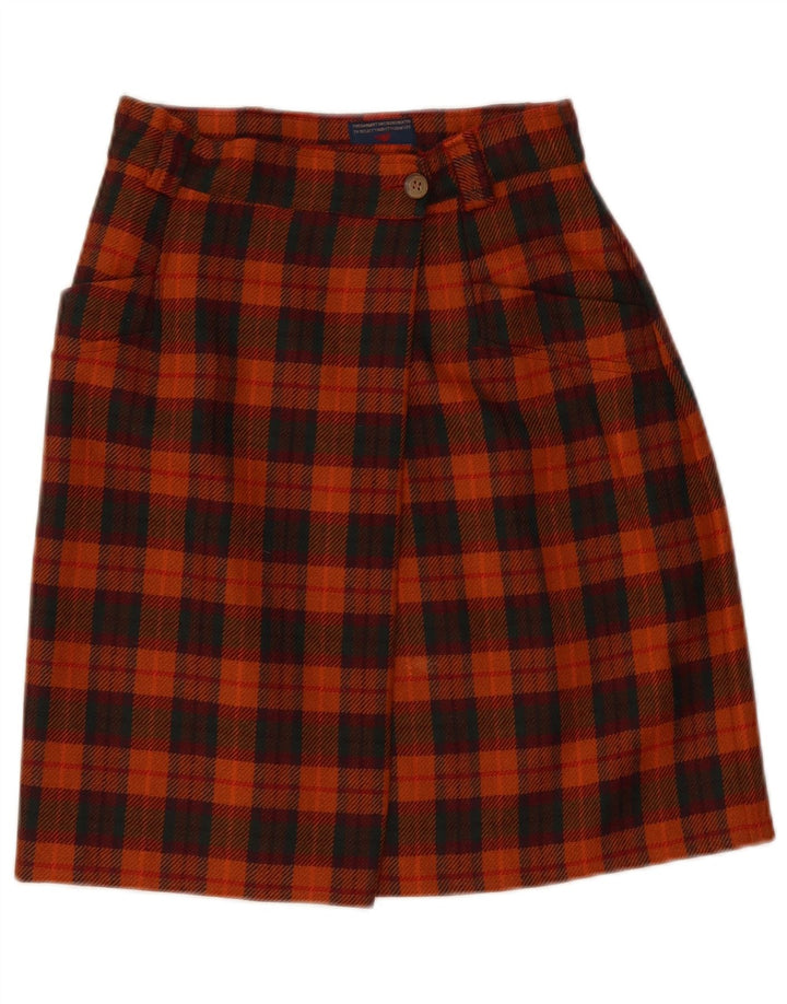 Falda envolvente vintage para mujer IT 42 Mediana W28 Lana a cuadros naranja