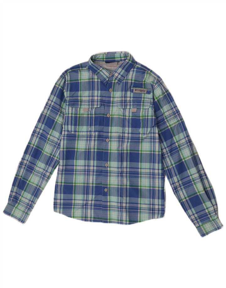 Camisa Columbia para niño de 11 a 12 años, talla grande, nailon a cuadros azules
