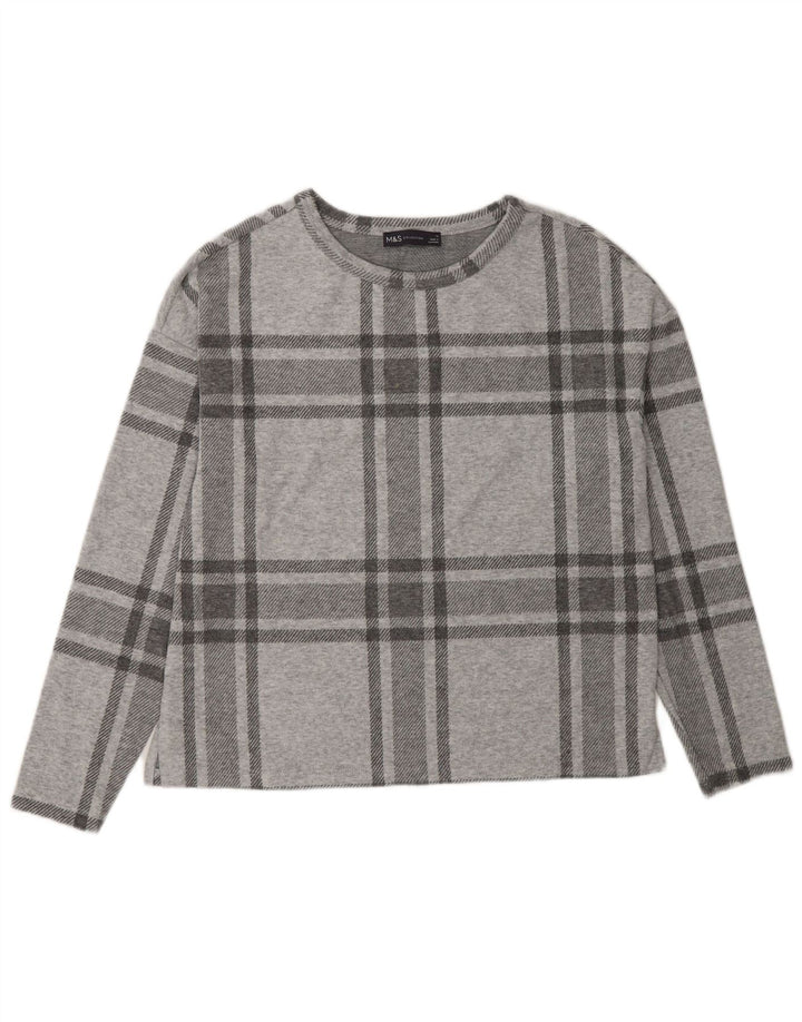 Marks & Spencer Top extragrande de manga larga para mujer UK 10 Small Grey Plaid