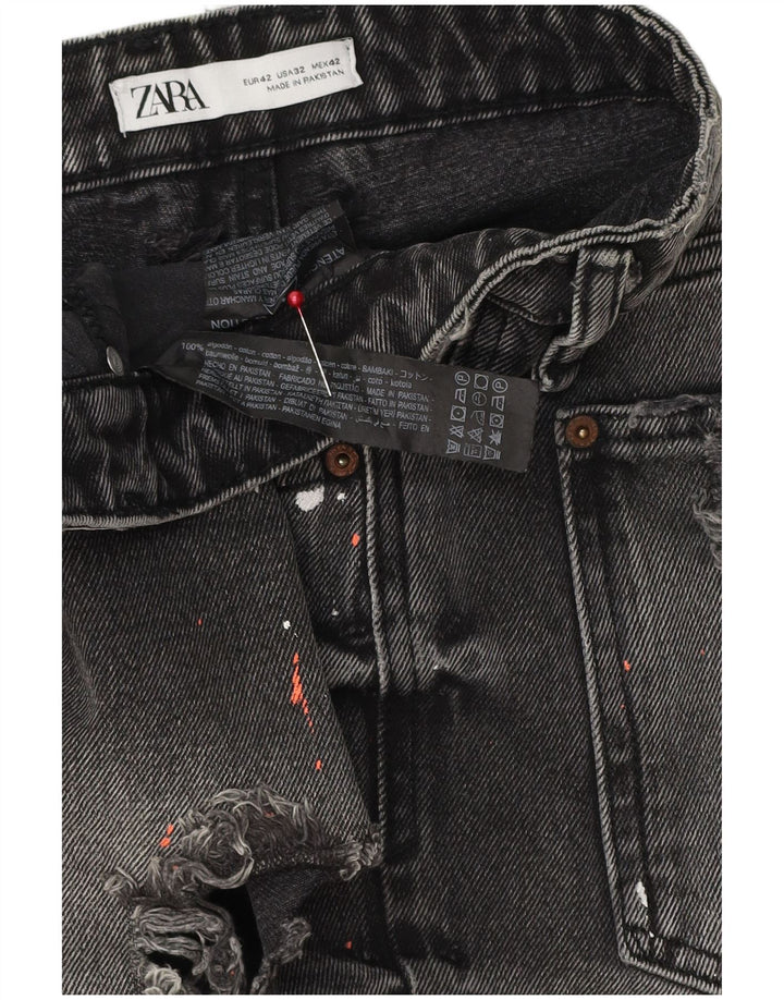 ZARA Pantalones cortos de mezclilla desgastados para hombre EU 42 Large W32 Algodón gris