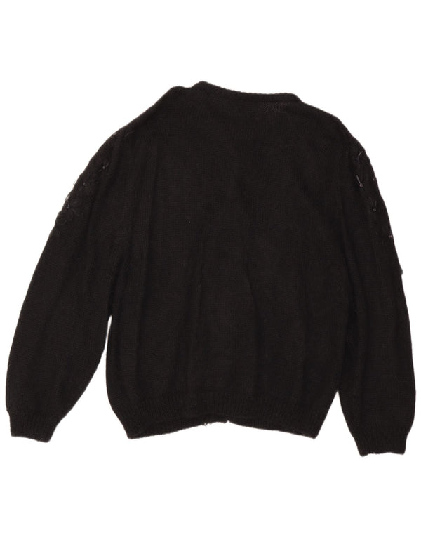 Vintage mujer oversized Cardigan suéter Reino Unido 16 grande negro floral