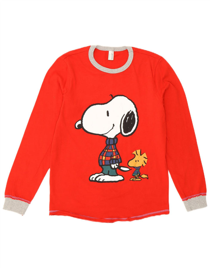 BENETTON Mujer Peanuts Graphic Top Manga Larga UK 44 Mediano Rojo Dibujos Animados