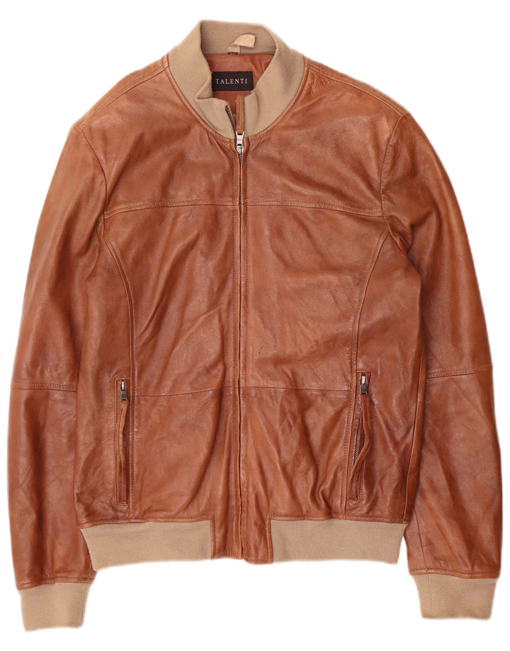 Talenti Chaqueta de cuero para hombre IT 48 Cuero color block marrón medio