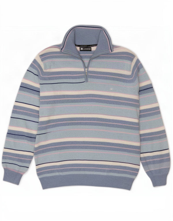 Il Granchio Mens Zip Neck Jumper Sweater Large Blue Striped Cotton
