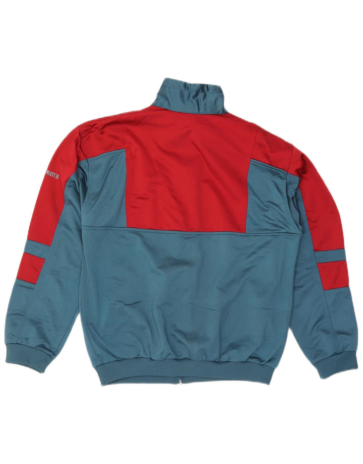 Vintage hombres chándal top chaqueta medio azul colorblock poliéster
