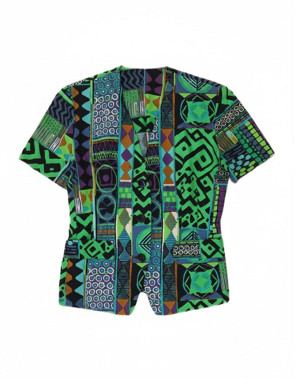 Vintage mujer 3 botones Blazer chaqueta IT 42 medio multicolor geométrico