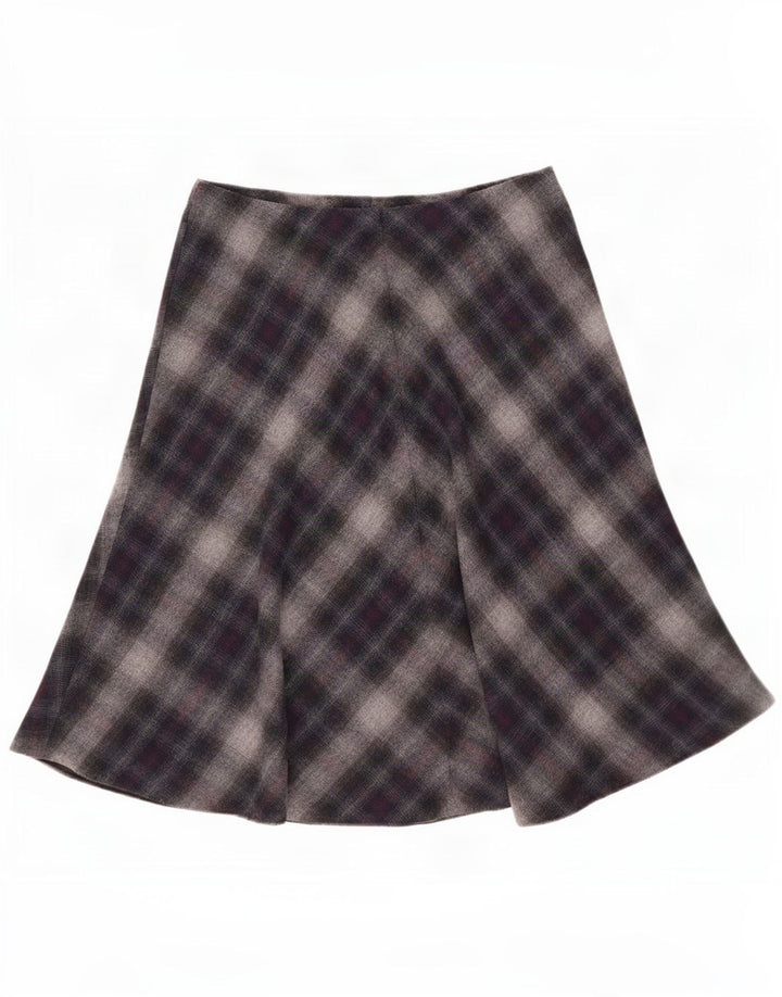 Marks & Spencer Falda acampanada para mujer UK 12 Medium W30 Poliéster a cuadros gris