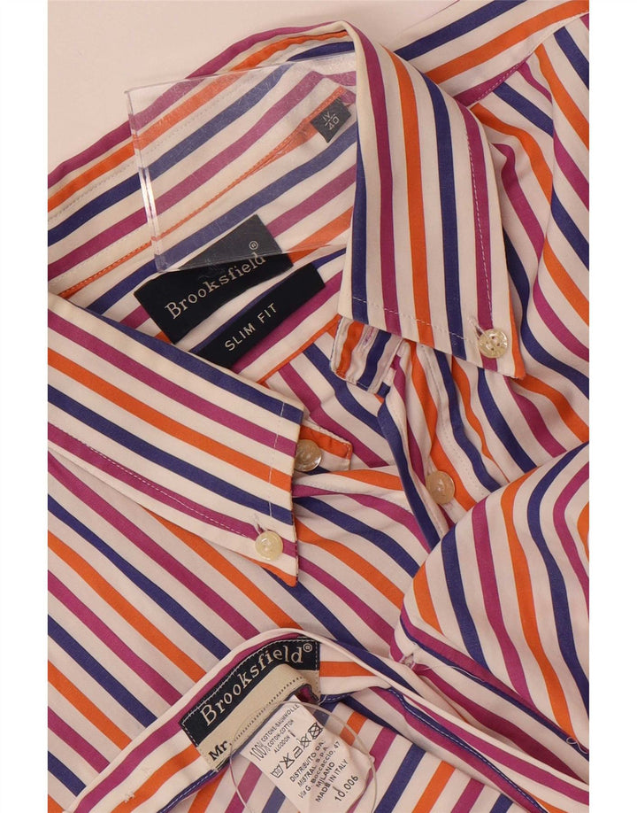 Camisa Brooksfield Slim Fit para hombre talla 40 mediana algodón a rayas multicolor