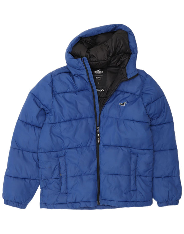 Hollister Chaqueta acolchada con capucha para hombre, Reino Unido 40, nailon azul grande