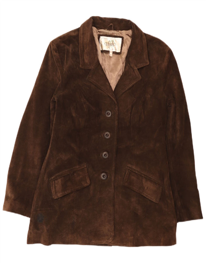 Hyde Chaqueta Blazer de Ante con 4 Botones para Mujer UK 40 Cuero Marrón Medio