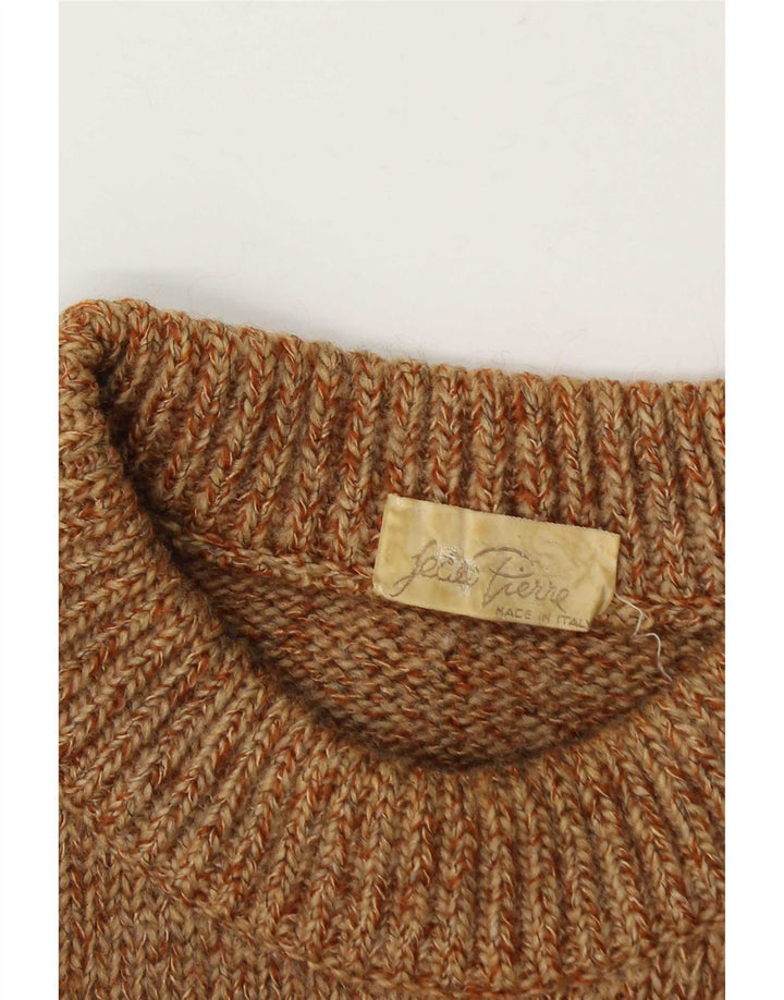 Vintage hombres cuello redondo jersey suéter grande beige moteado