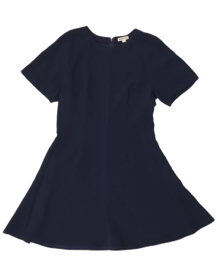 Whistle Vestido acampanado de manga corta para mujer UK 44 Poliéster azul marino mediano