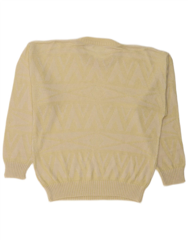 VINTAGE Mujer Crew Neck Jumper Suéter UK 18 XL Acrílico Geométrico Amarillo
