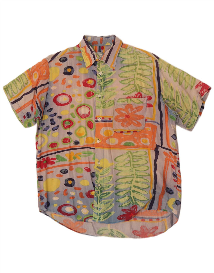 JAMES DILLON Camisa de manga corta para hombre Patchwork multicolor mediano