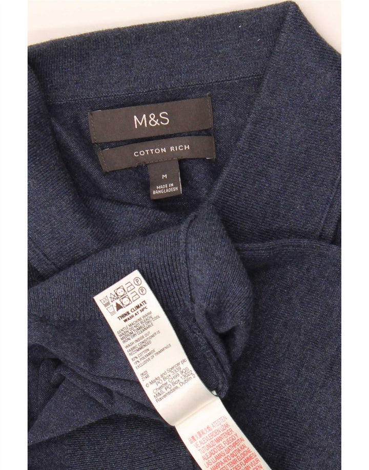 Marks & Spencer Jersey tipo polo para hombre con cuello tipo polo de algodón azul marino mediano
