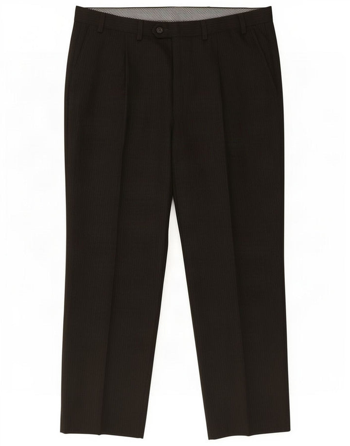 Marks & Spencer Pantalón de traje con pinzas para hombre W36 L29 Marrón Poliéster a rayas